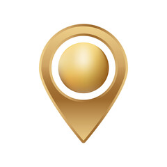 Poster - A shiny golden location marker icon featuring a central sphere, symbolizing navigation and map position.