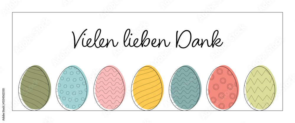 Vielen lieben Dank - Schriftzug in deutscher Sprache. Karte mit einer