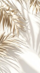 Poster - Golden palm leaves are casting beautiful shadows on a white background, creating a luxurious and elegant tropical aesthetic perfect for summer or beauty projects