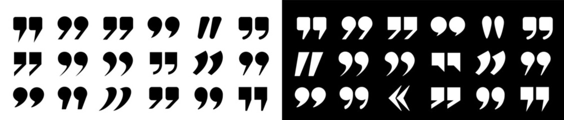 Poster - A set of black and white quotation marks on a dark and light background. Quotation marks in the title, round ticks, and quote icons in the comments. Comma characters. Vector EPS 10.