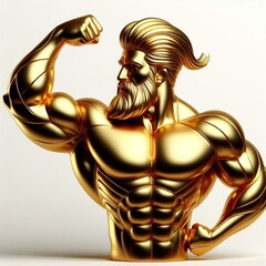 3d metallic gold brave and strong muscular man on a white background