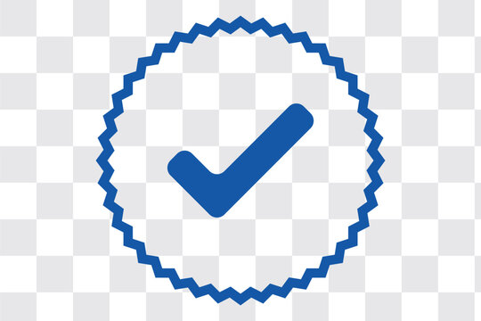 Blue tick verified badge icon. Social media official account tick symbol