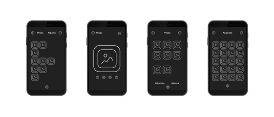 Poster - Four smartphone screens showing different layouts of photo gallery interface icons for easy navigation.