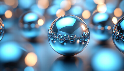 Poster - Shiny blue spheres with soft reflections create modern abstract scene