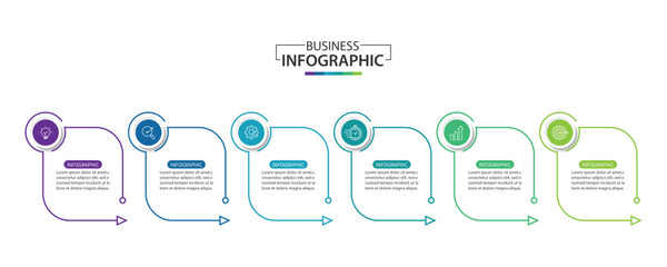 Wall Mural - business infographic template. 6 step timeline journey. process diagram, infographic elements vector