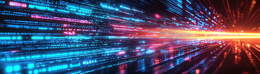 Poster - Futuristic neon lights create vibrant motion effect in digital space