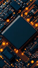 Aufkleber - Close-Up View of Illuminated Microchip Technology Electronic Circuit High-Tech Environment Detailed Perspective Innovation Concept