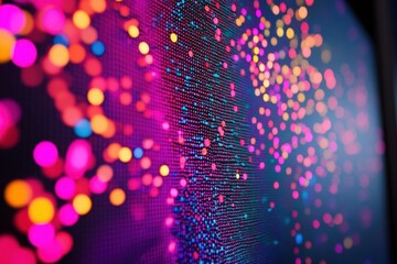 Poster - brightly colored digital dots create a vibrant pattern on a display screen at night