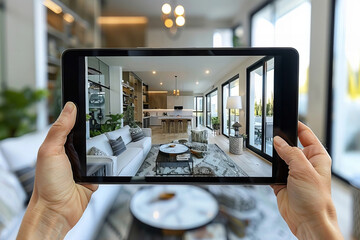 Wall Mural - immersive virtual tour: join a live online open house with a real estate agent showcasing a stunning