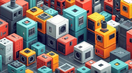 Vibrant Array of Colorful Industrial Equipment and Machinery in Modern Urban Setting