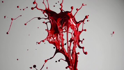 Aufkleber - Red paint splash against gray background, dynamic abstract art concept