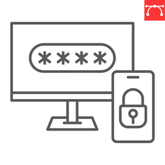 Aufkleber - Two step authentication line icon, security and protection, 2FA two factor authentication vector icon, vector graphics, editable stroke outline sign, eps 10.
