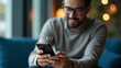 © Jutha - Flat Voice recording man hits microphone icon on smartphone captures audio merges AI for faster search fosters brand engagement synergy lens approach user convenience concept as User interacts with ph