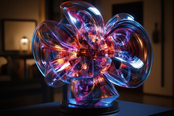 Poster - Modern art sculpture with vibrant lights creates a striking visual display in a gallery setting