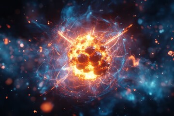 Poster - Vibrant explosion of energy in a cosmic backdrop depicting atomic activity
