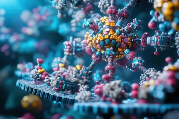Poster - Detailed visualization of a complex virus structure in a microscopic environment