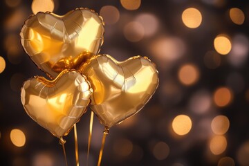 Wall Mural - Golden Heart Balloons in a Dreamy Bokeh Setting for Love and Celebration