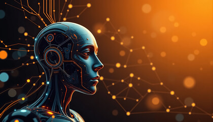 Poster - Futuristic AI humanoid head with network connections symbolizing artificial intelligence advancement