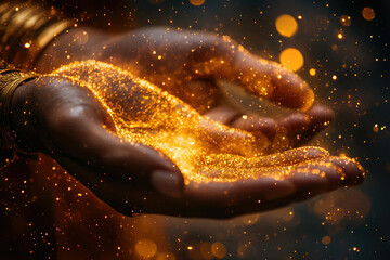 Poster - Golden dust flows through cupped hands, a magical, enchanting scene.