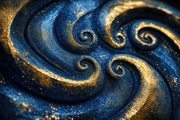 Poster - Abstract swirling texture with glittering blue and gold, creating a luxurious and mesmerizing visual effect.