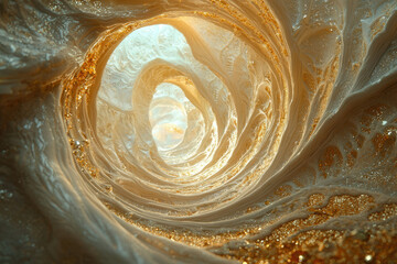 Aufkleber - A swirling, golden cave, illuminated from within, creates a mesmerizing, ethereal tunnel.