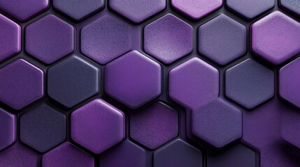 Poster - A striking arrangement of hexagonal tiles showcases various shades of purple, blending seamlessly with deep blue accents. This modern composition evokes a sense of depth and creativity