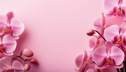 Wall Mural - pink floral background with orchid flowers, copy space- 69808