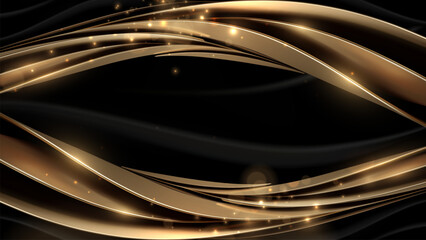 Wall Mural - luxury black and gold abstract background with twinkling lights.