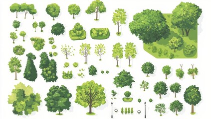 collection of top-down tree and shrub illustrations, various sizes and types, ideal for urban planni