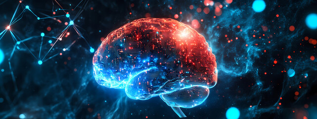 Wall Mural - Neural Brain Network in a High-Tech Cyber Space