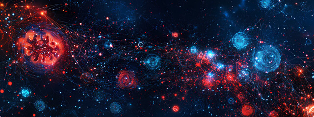 Wall Mural - Neural Brain Network in a High-Tech Cyber Space