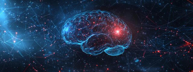 Wall Mural - Neural Brain Network in a High-Tech Cyber Space