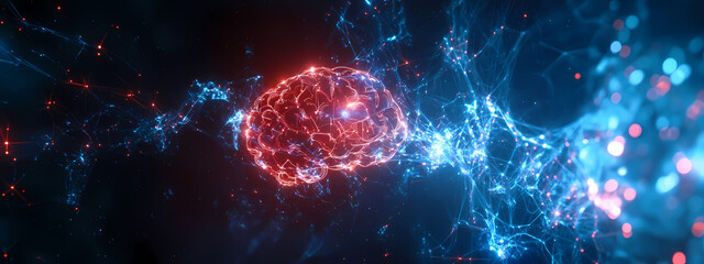 Wall Mural - Neural Brain Network in a High-Tech Cyber Space