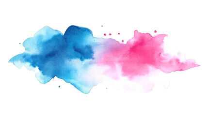 Wall Mural - one single pink and blue watercolor aquarelle abstract splash stain isolated on white or transparent