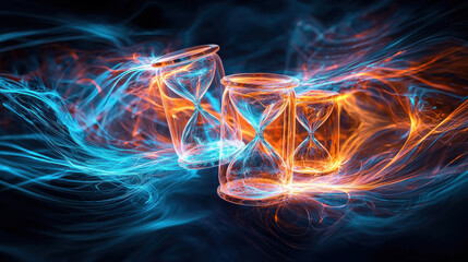 Poster - Time concept, Surrealist photography of interconnected hourglasses with vibrant colors