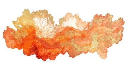 Wall Mural - one single orange, red and golden watercolor aquarelle abstract splash stain isolated on white or tr