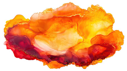 Wall Mural - one single orange, red and golden alcohol ink abstract splash stain isolated on white or transparent