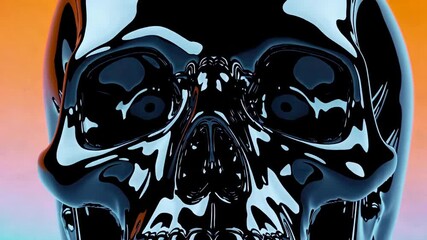 Poster - Glossy black skull with reflective surface against vibrant gradient background