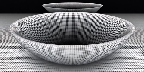 Poster - Abstract monochromatic rendering of two bowls featuring a checked texture pattern