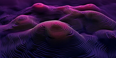 Poster - Abstract topographic landscape with circular patterns in shades of purple