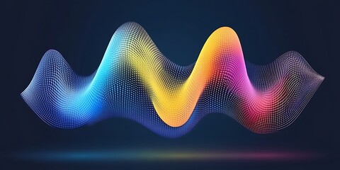 Poster - Gradient Particle Flowing Wave Visualization on Dark Blue Background