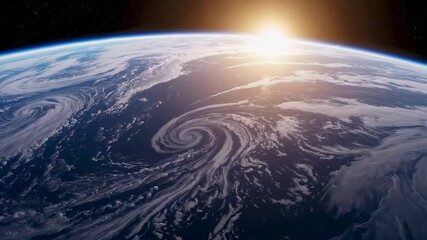 Poster - Earth's horizon with swirling clouds and sunrise from space. Cosmic view concept