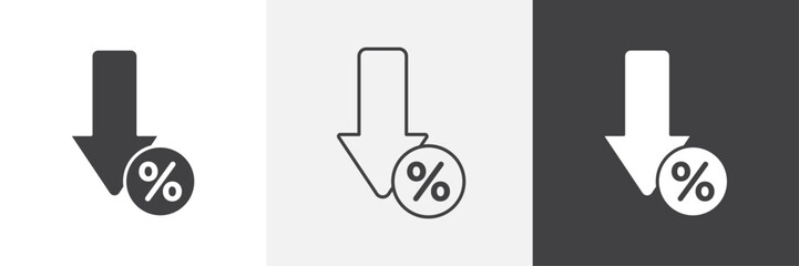 Aufkleber - Percent down icons in Thin line black color. flat simple vector symbols illustration.