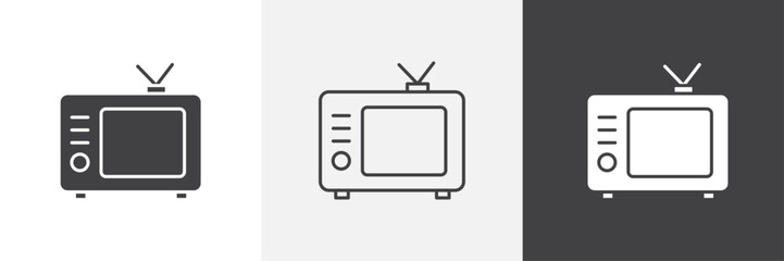 Poster - Tv retro icons in Thin line black color. flat simple vector symbols illustration.