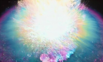 Aufkleber - A colorful explosion in space, radiating vibrant hues in a cosmic backdrop.