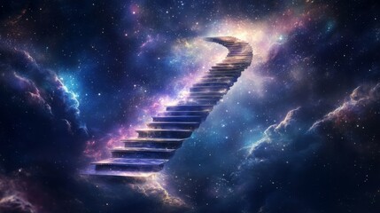Wall Mural - an endless staircase floating in outer space, symbolizing infinite dreams and ambitions