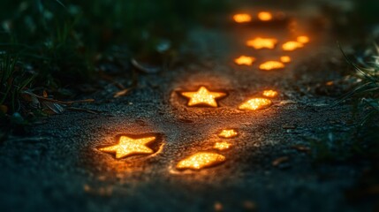 Poster - Footprints made of tiny glowing stars instead of regular imprints, symbolizing a journey of dreams