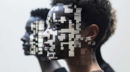 Aufkleber - People whose faces are replaced by QR codes, representing digital identity in a hyperconnected world