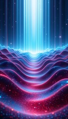 Poster - Abstract Glowing Landscape with Waves and Light Streaks in Vertical Format
