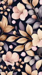 Poster - Intricate floral design featuring creamy flowers and leaves set against a dark background, showcasing nature\'s beauty and elegance
